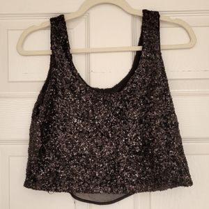 Black Sequin Tank Crop Top